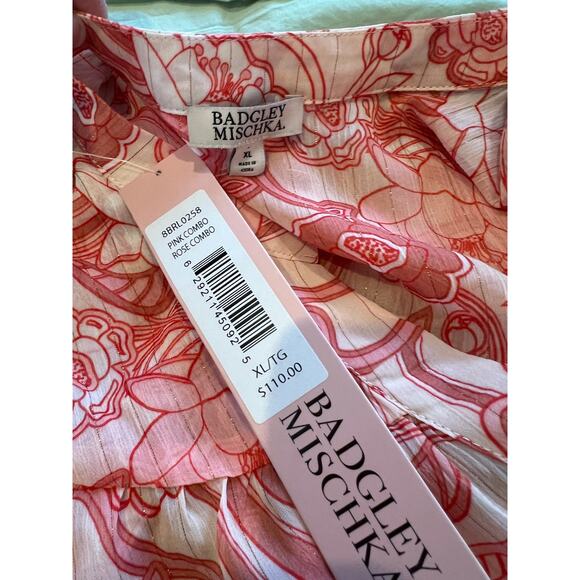 Badgley Mischka Sheer Flowing Tunic Top Pink Floral Print XL - Picture 8 of 8